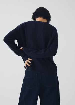 Ffion Wool Cashmere Boxy Cardigan | Darkest Navy