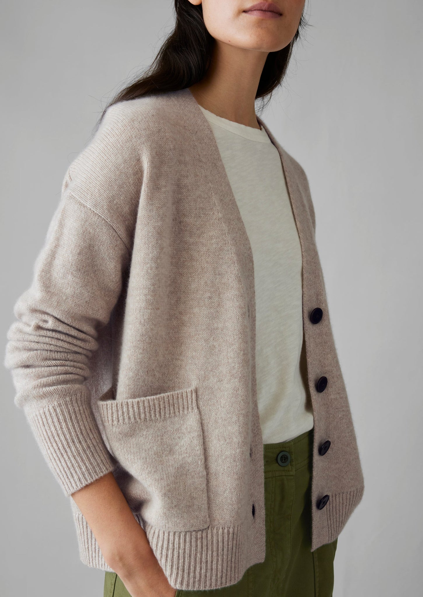 Wool Cashmere Boxy Cardigan | Putty