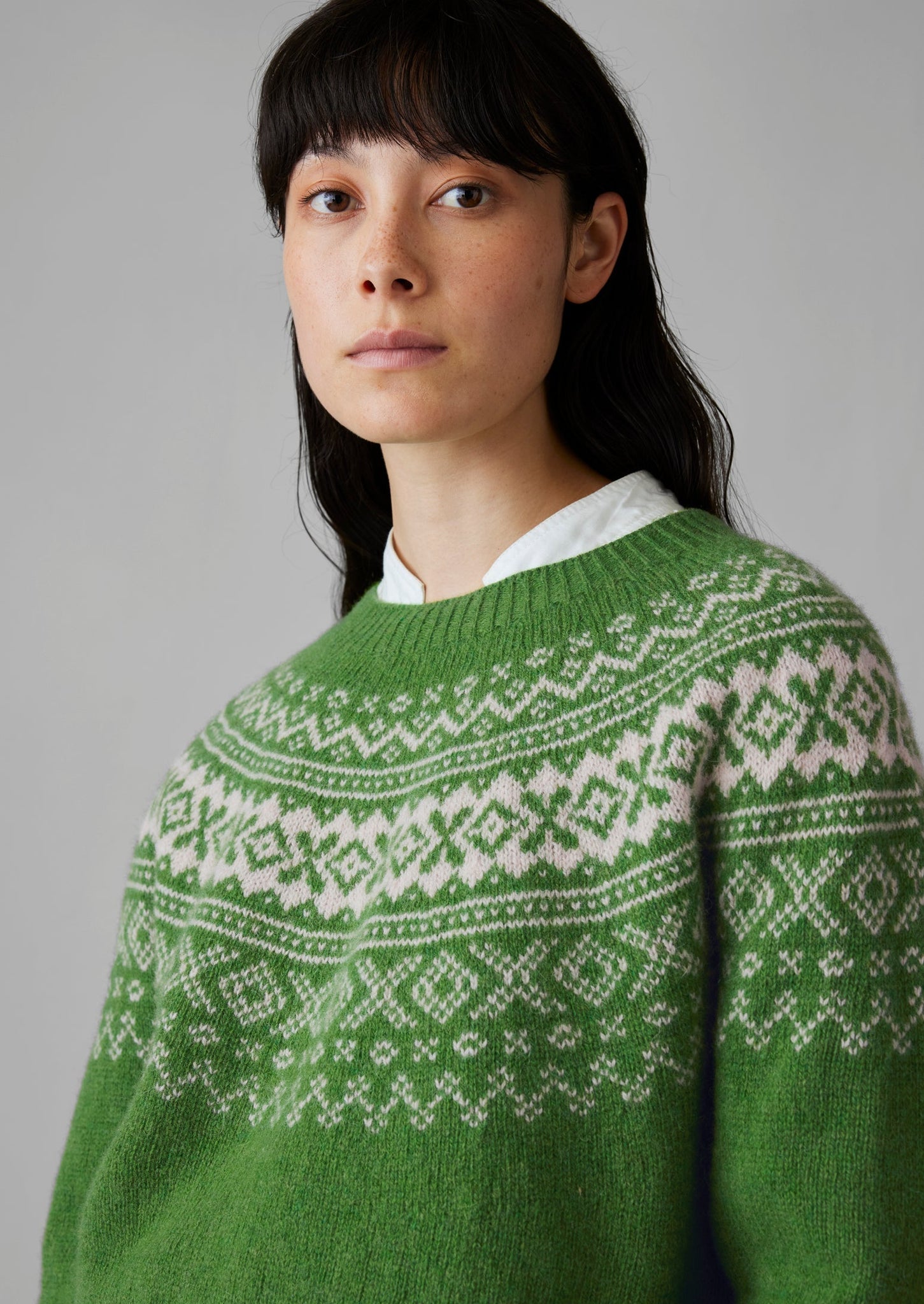 Fair Isle Yoke Wool Sweater Lawn Green/Putty TOAST