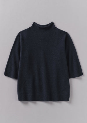 Fine Wool Cashmere Half Sleeve Sweater | Darkest Navy