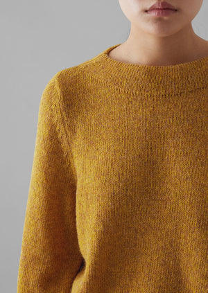 Boat Neck Wool Sweater | Mustard Marl