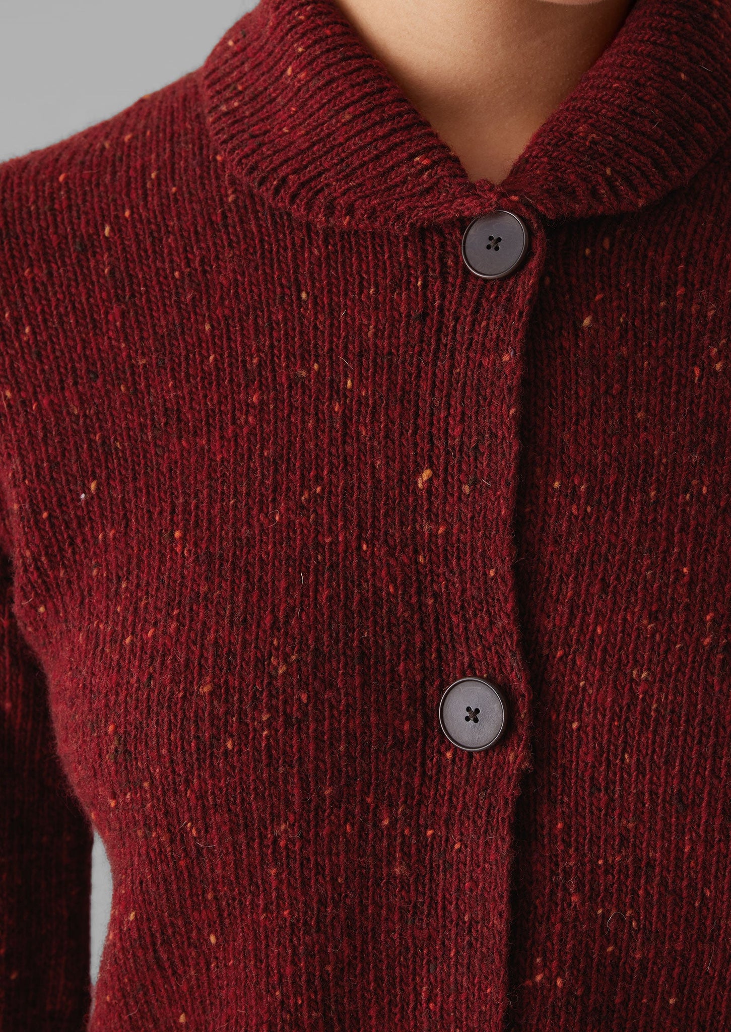 Donegal Wool Round Collar Cardigan | Russet