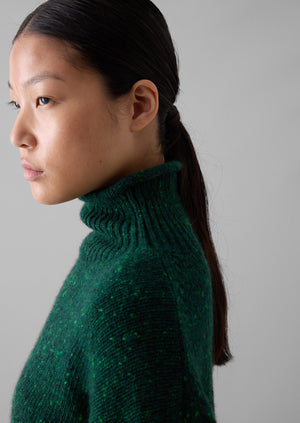 Flecky Wool Cashmere High Neck Sweater | Emerald