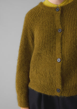 Ribbed Mohair Blend Cardigan | Old Gold