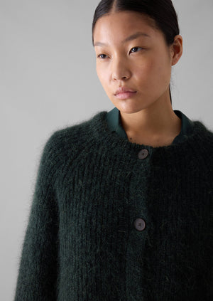 Ribbed Mohair Blend Cardigan | Deep Forest