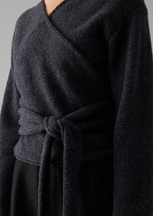 V-Neck Wool Wrap Cardigan | Charcoal