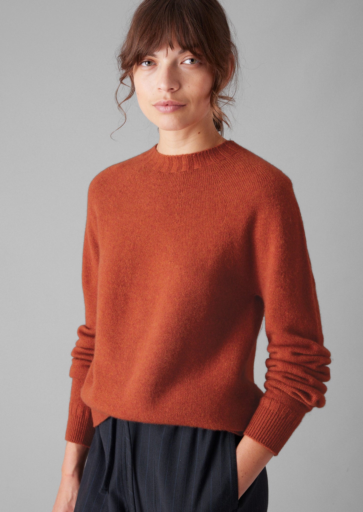 Wool Cashmere Crew Neck Sweater | Terracotta