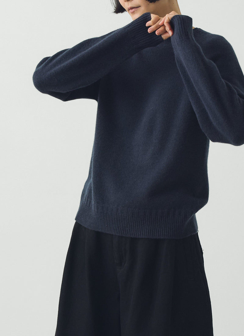 Wool Cashmere Crew Neck Sweater | Dark Navy