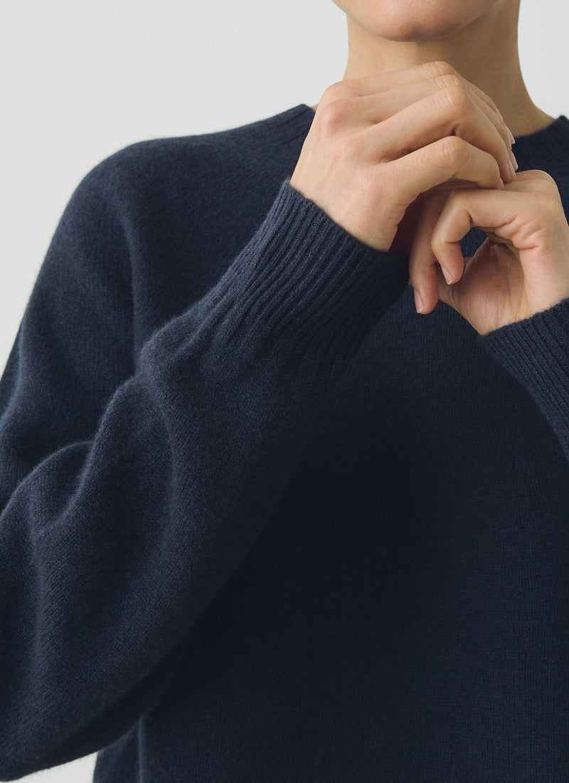 Wool Cashmere Crew Neck Sweater | Dark Navy