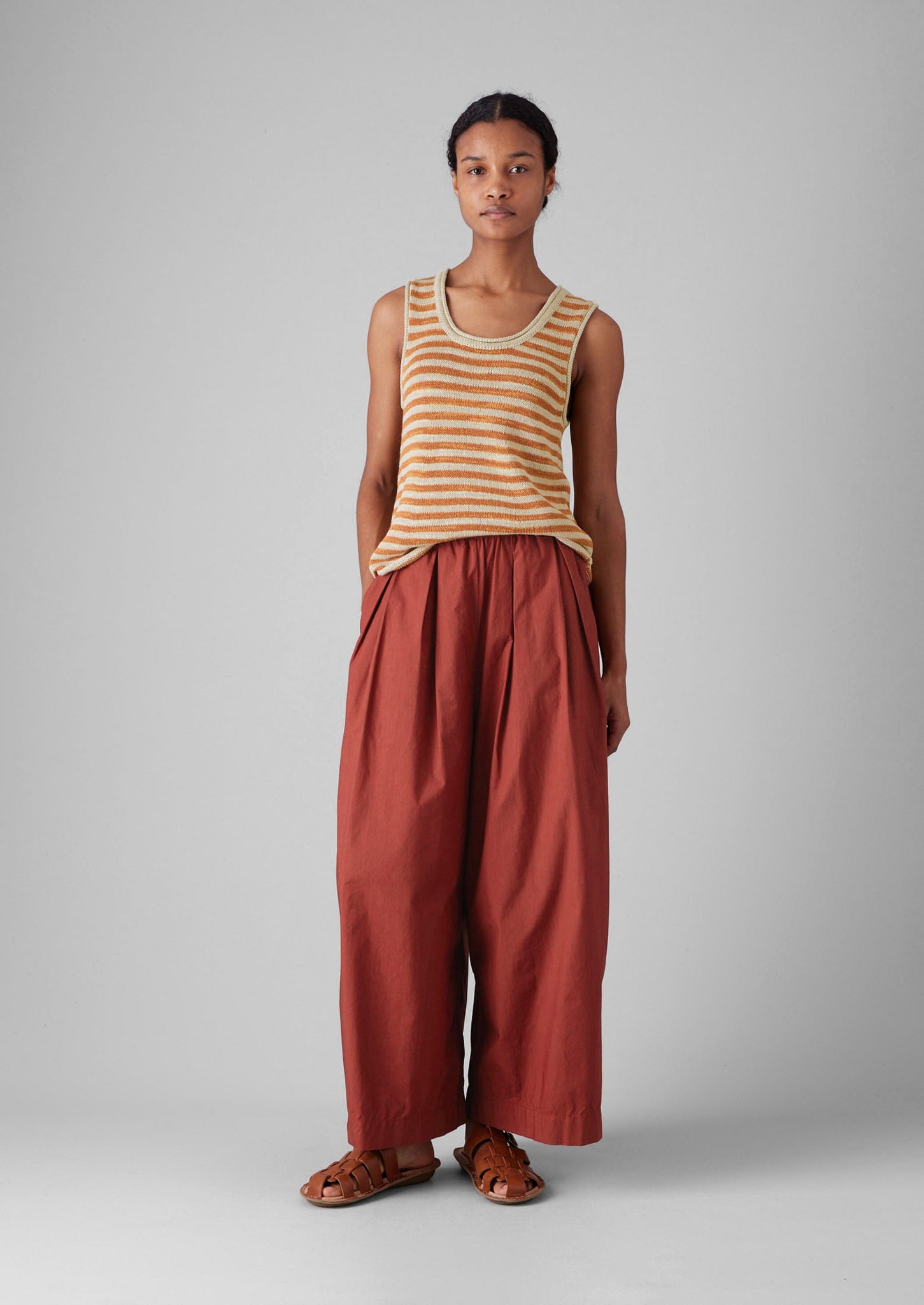 Stripe Linen Cotton Knitted Vest | Parchment/Butterscotch