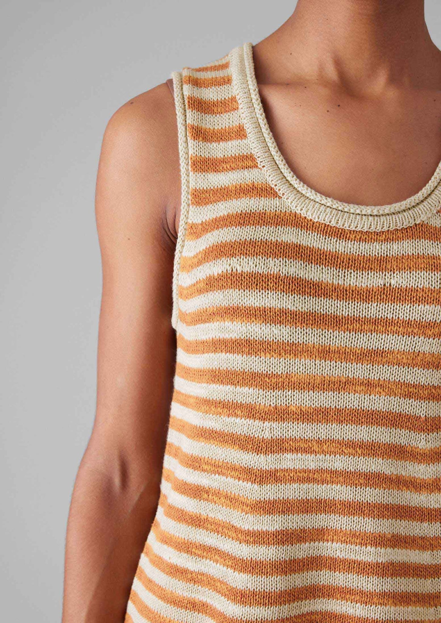 Stripe Linen Cotton Knitted Vest | Parchment/Butterscotch