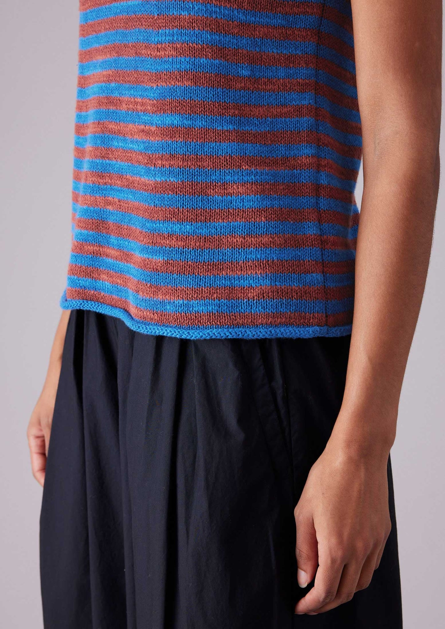 Stripe Linen Cotton Knitted Vest | Bluebird/Brick
