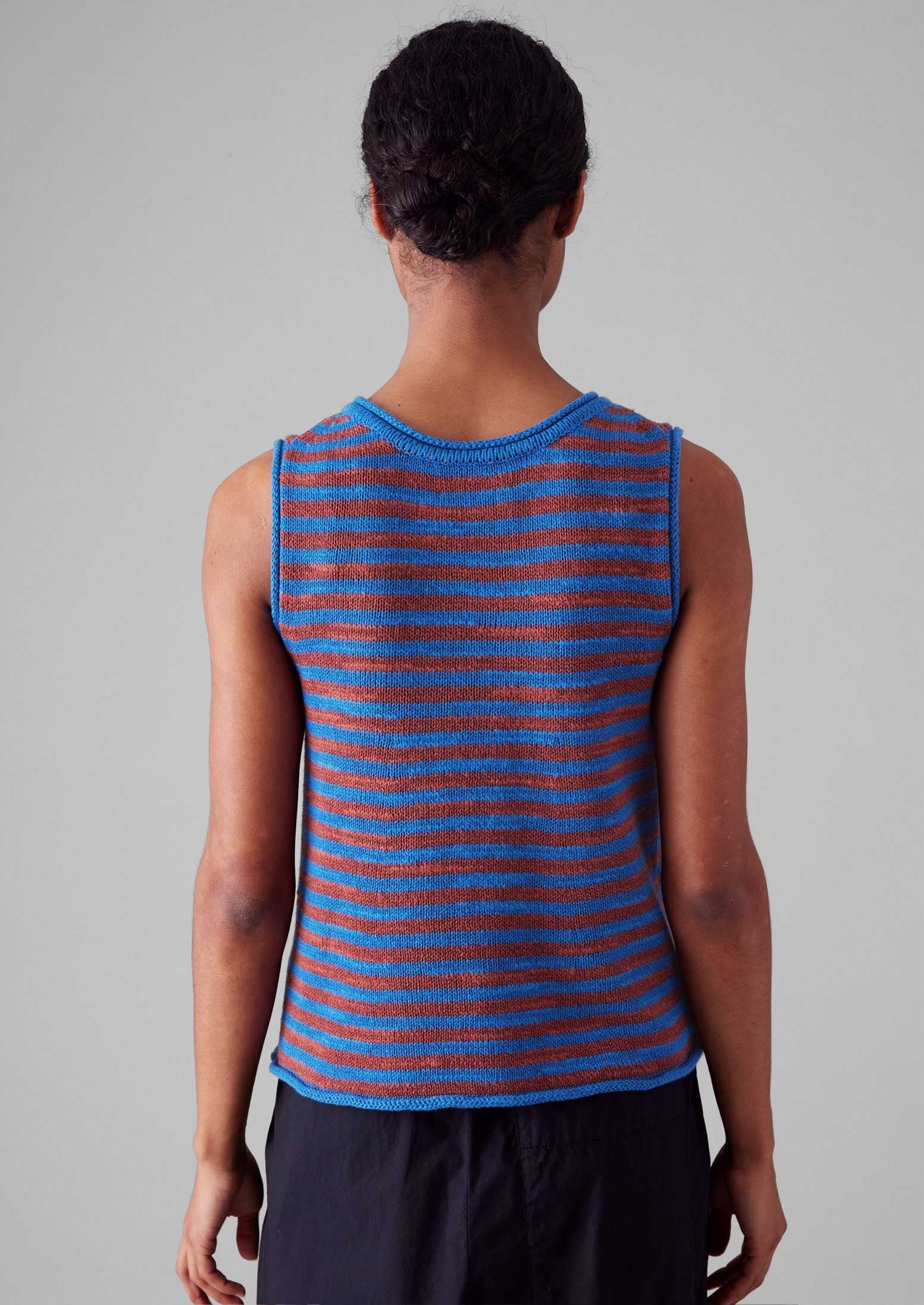 Stripe Linen Cotton Knitted Vest | Bluebird/Brick