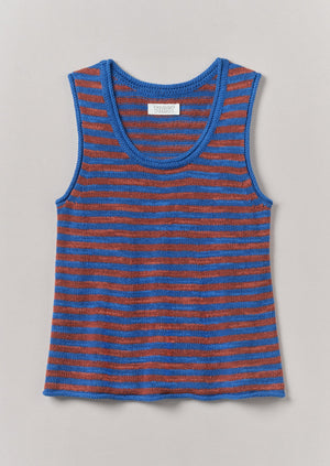 Stripe Linen Cotton Knitted Vest | Bluebird/Brick