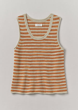 Stripe Linen Cotton Knitted Vest | Parchment/Butterscotch