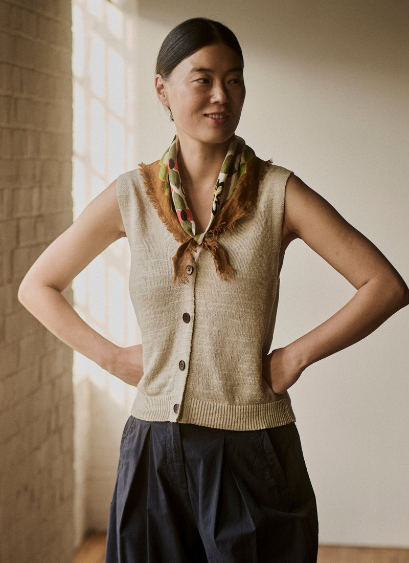 Fine Linen Cotton Knitted Tank | Parchment