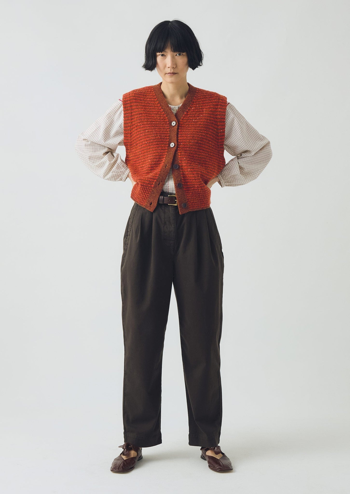 Stripe Donegal V Neck Tank | Brick/Red Clay