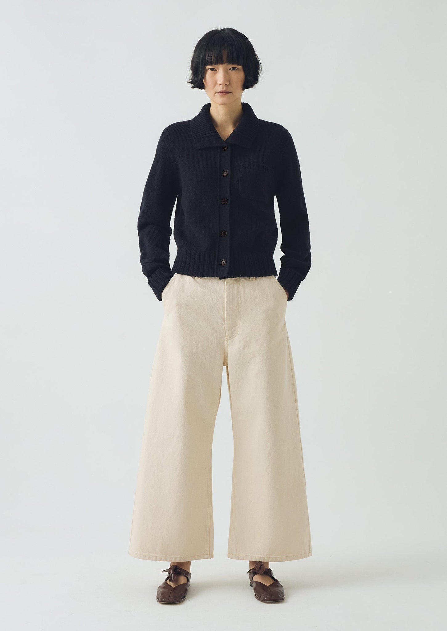 Collared Wool Cardigan | Dark Navy