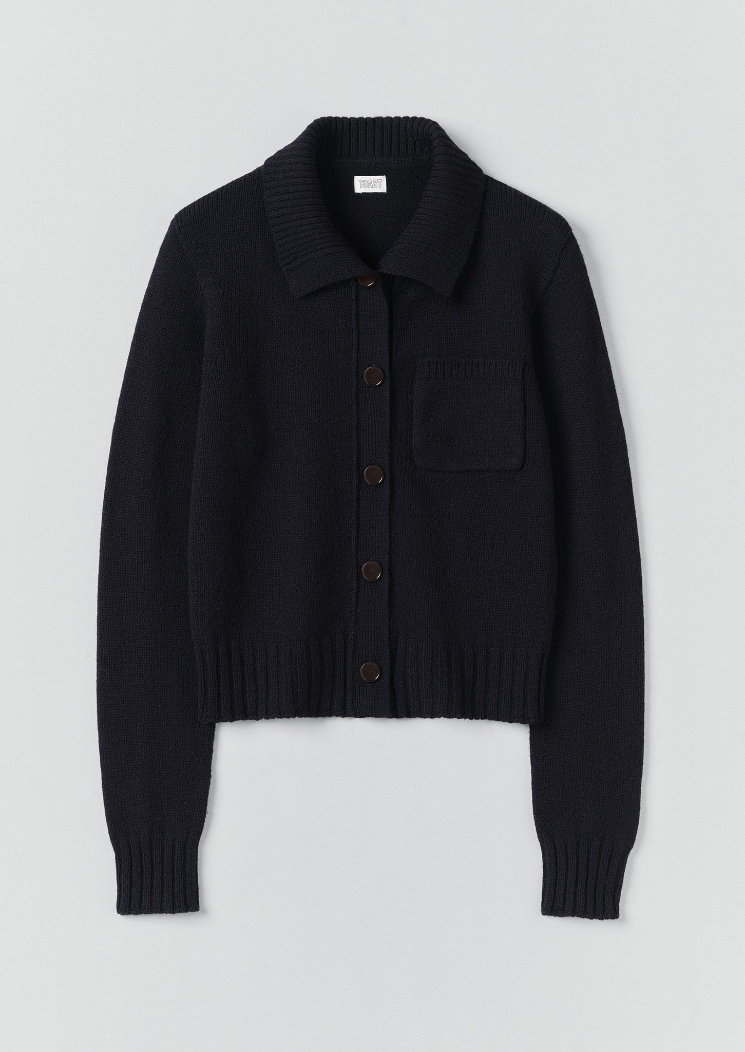 Collared Wool Cardigan | Dark Navy