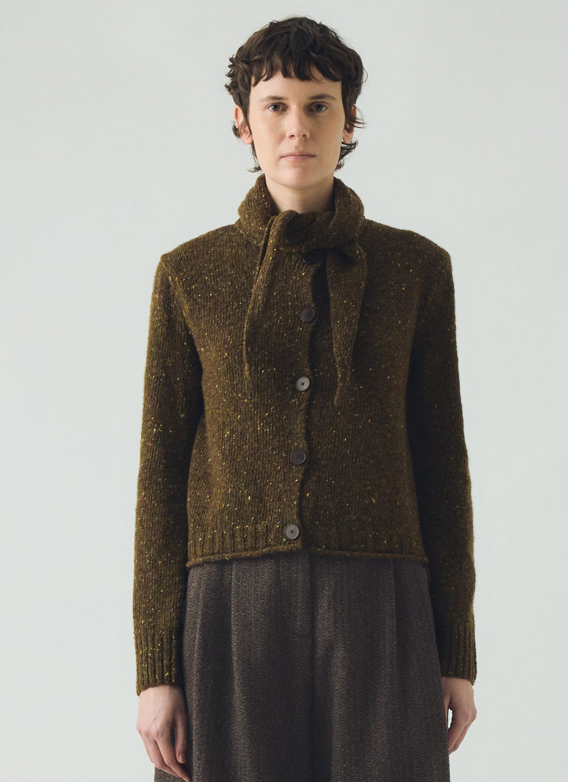 Donegal Merino Neckerchief Cardigan | Darkest Olive