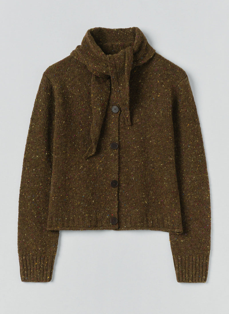 Donegal Merino Neckerchief Cardigan | Darkest Olive
