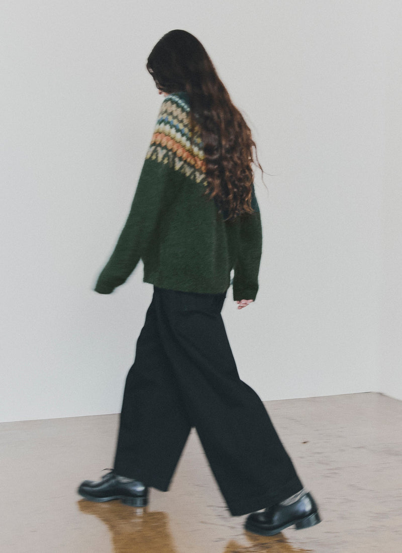 Brushed Mohair Wool Patterned Yoke Sweater | Peacock Multi