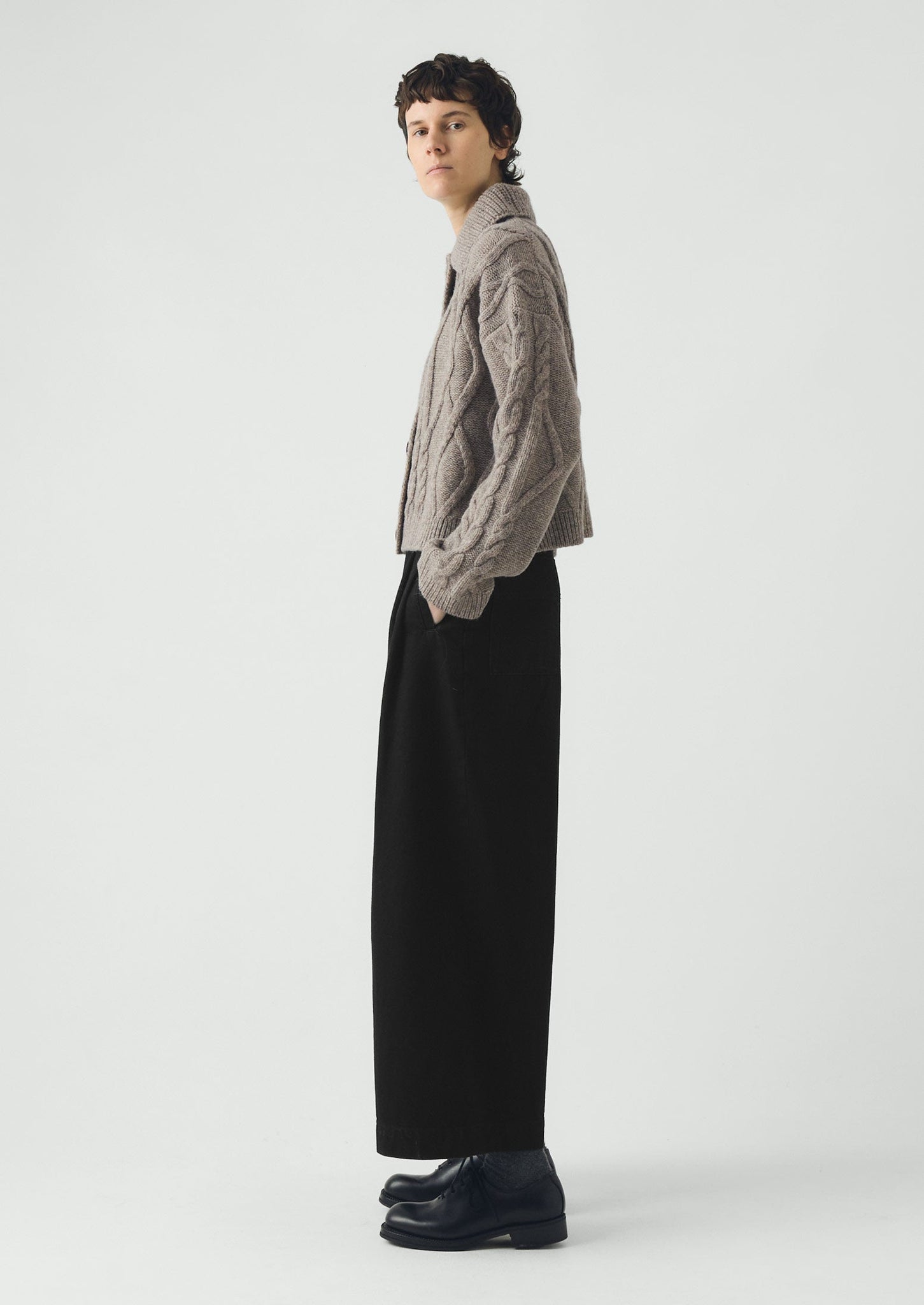 Collared Cable Cardigan | Stone