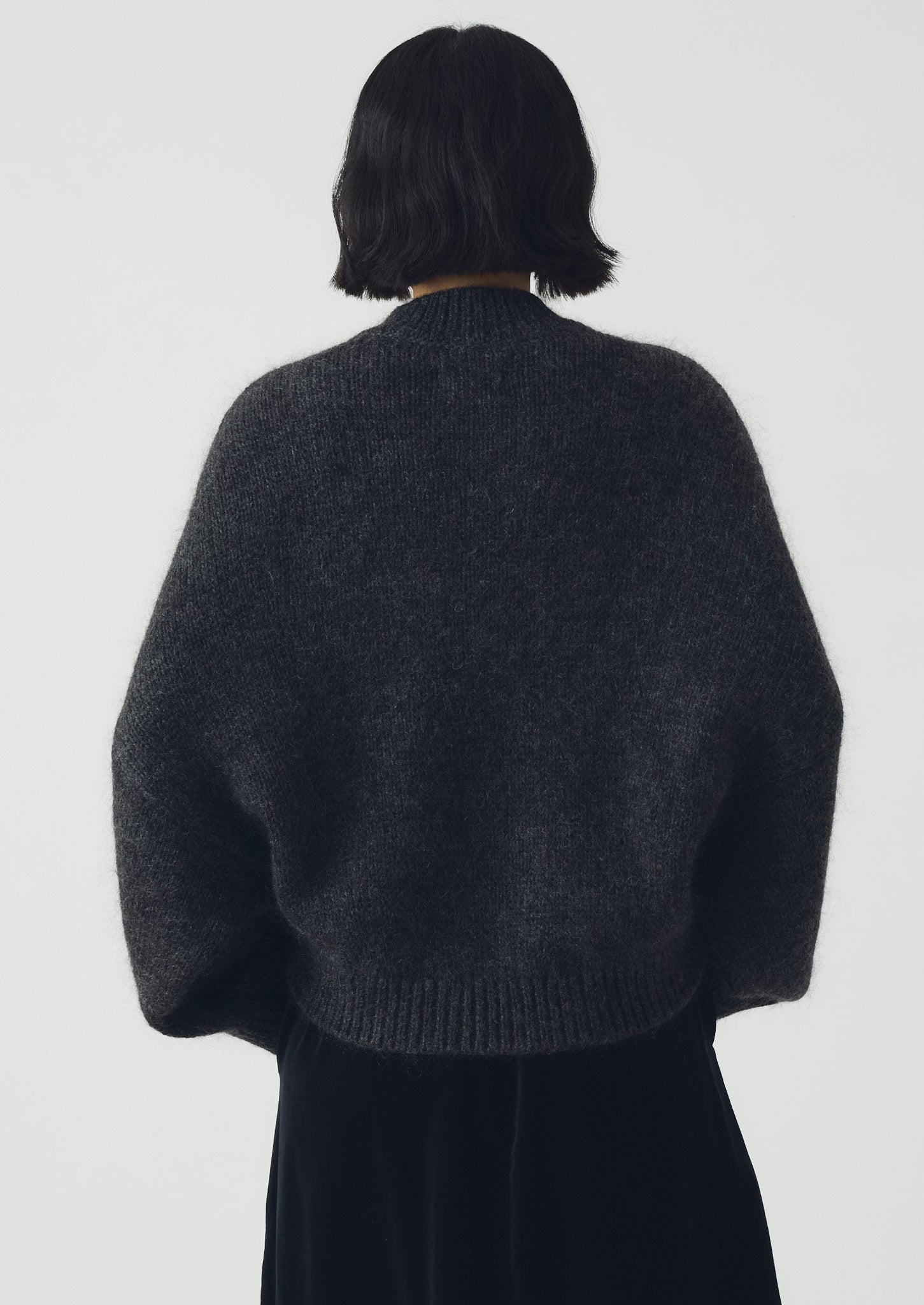 Wool Mohair Round Cardigan | Charcoal