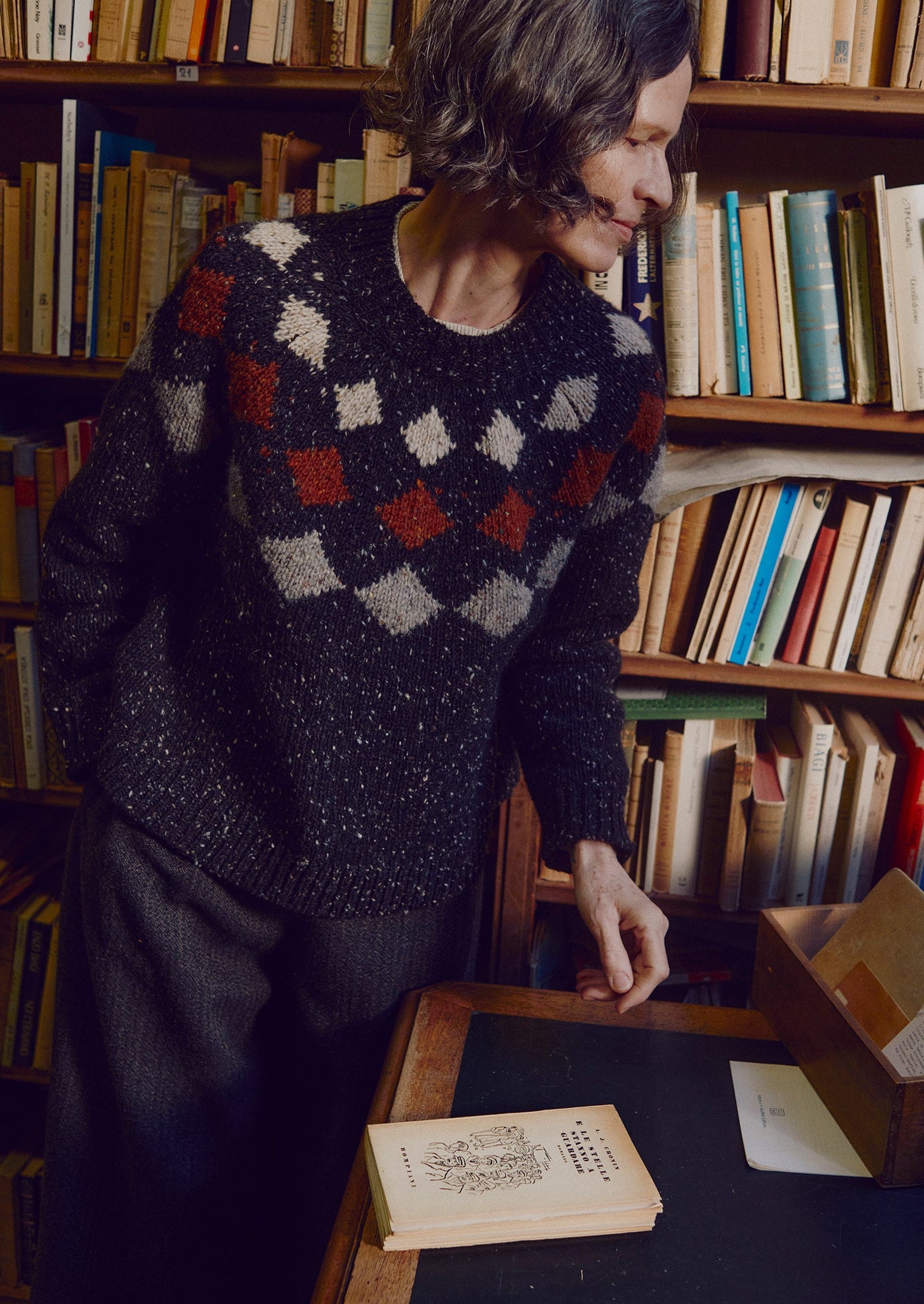 Donegal Diamond Yoke Sweater | Graphite Multi