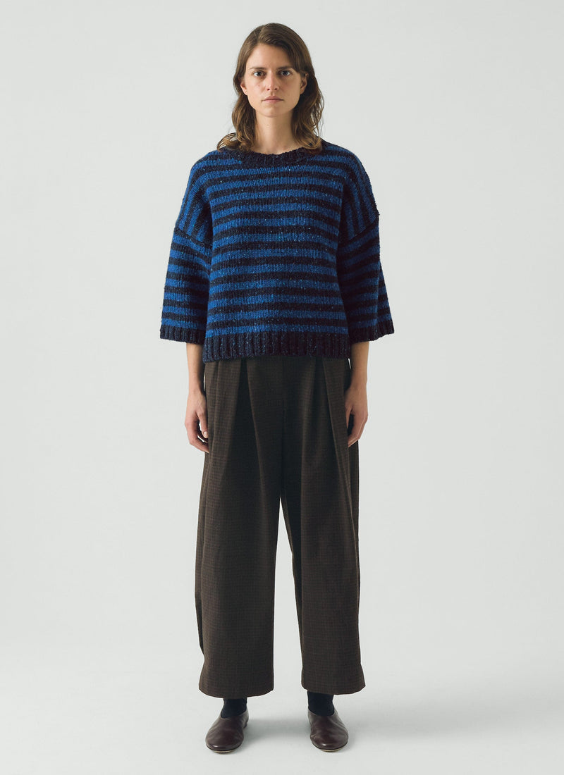 Stripe Donegal Short Sleeve Sweater | Midnight/Neptune Blue