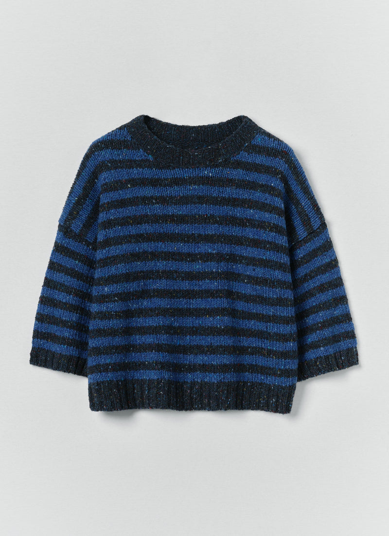 Stripe Donegal Short Sleeve Sweater | Midnight/Neptune Blue
