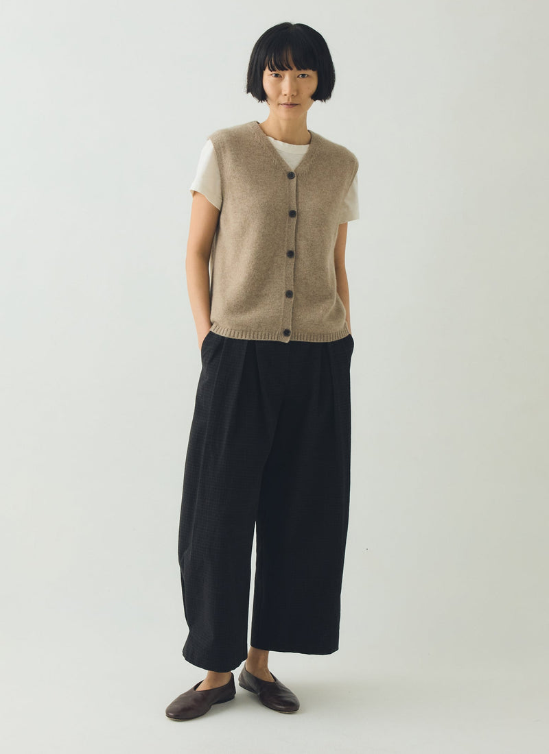 Wool Cashmere V Neck Tank | Stone Melange