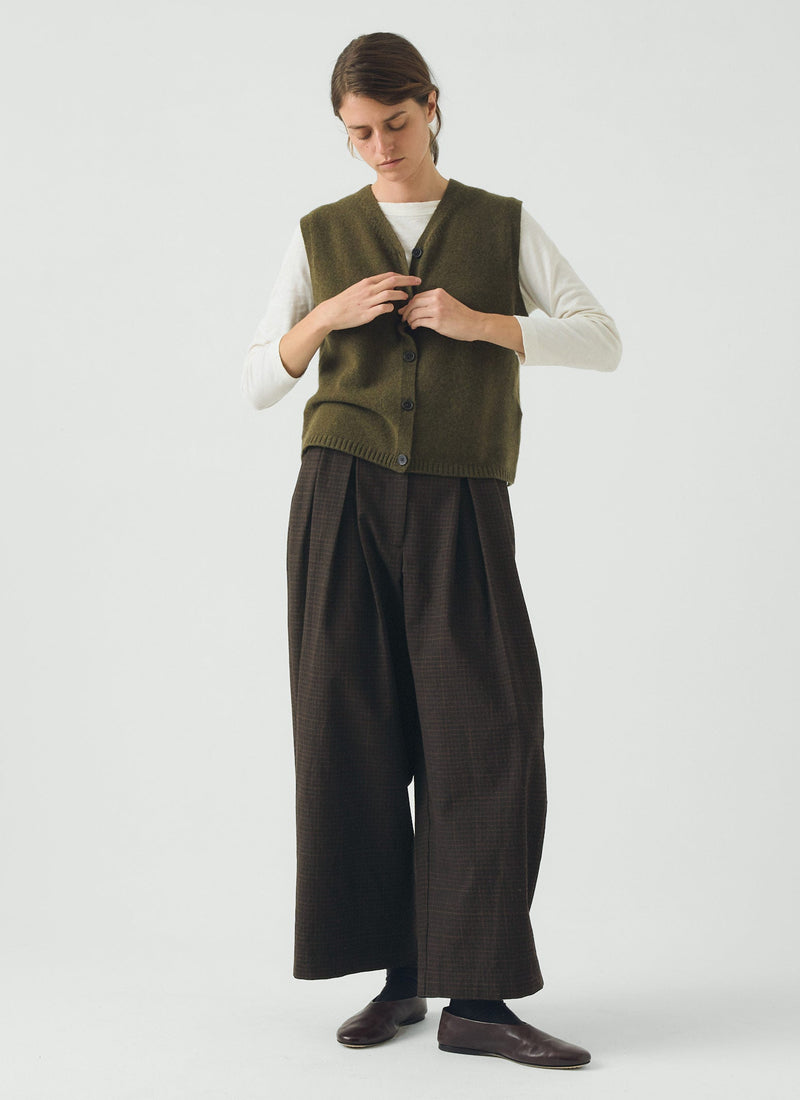 Wool Cashmere V Neck Tank | Olive Melange