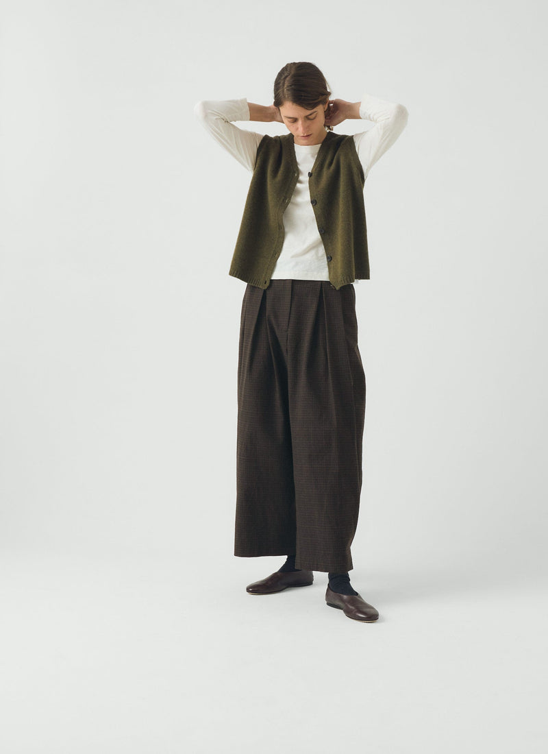 Wool Cashmere V Neck Tank | Olive Melange