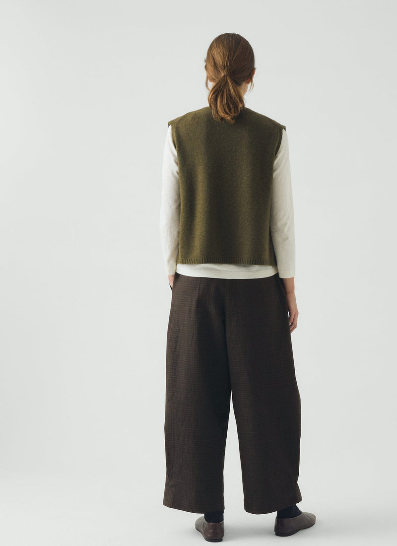 Wool Cashmere V Neck Tank | Olive Melange