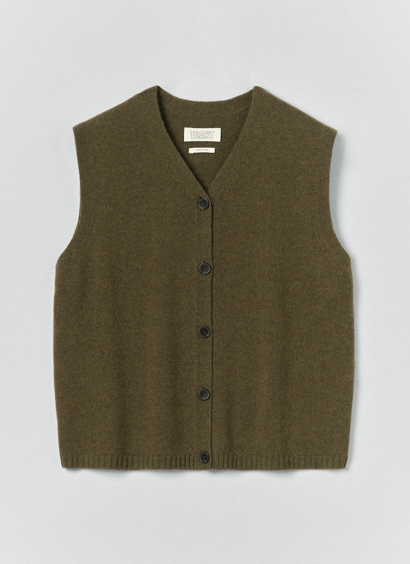Wool Cashmere V Neck Tank | Olive Melange