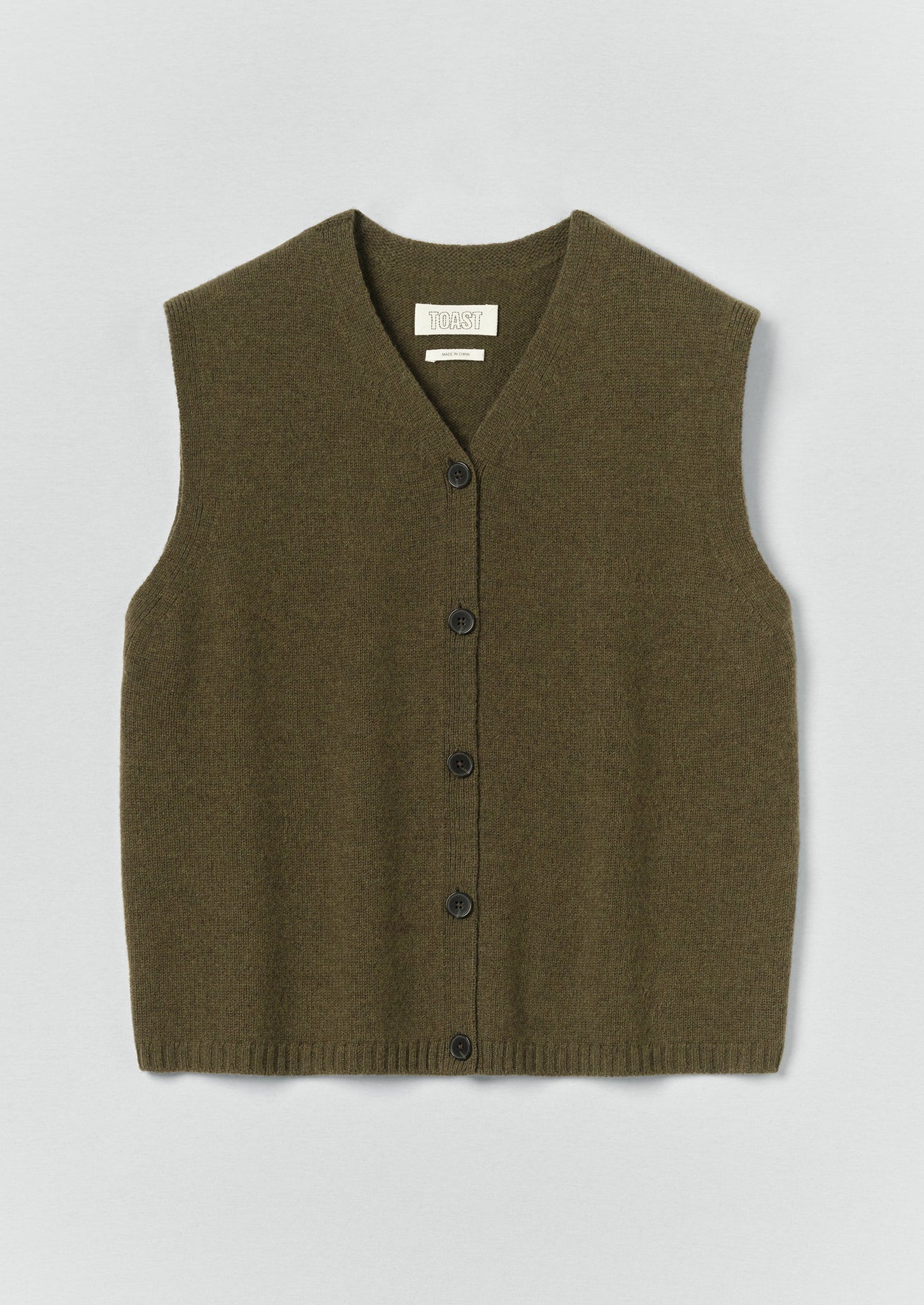 Wool Cashmere V Neck Tank | Olive Melange