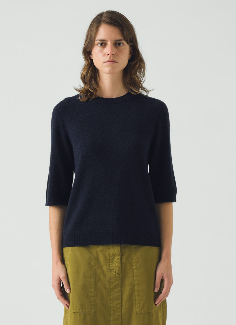 Wool Cashmere Half Sleeve Sweater | Darkest Navy