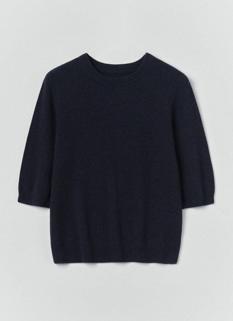 Wool Cashmere Half Sleeve Sweater | Darkest Navy