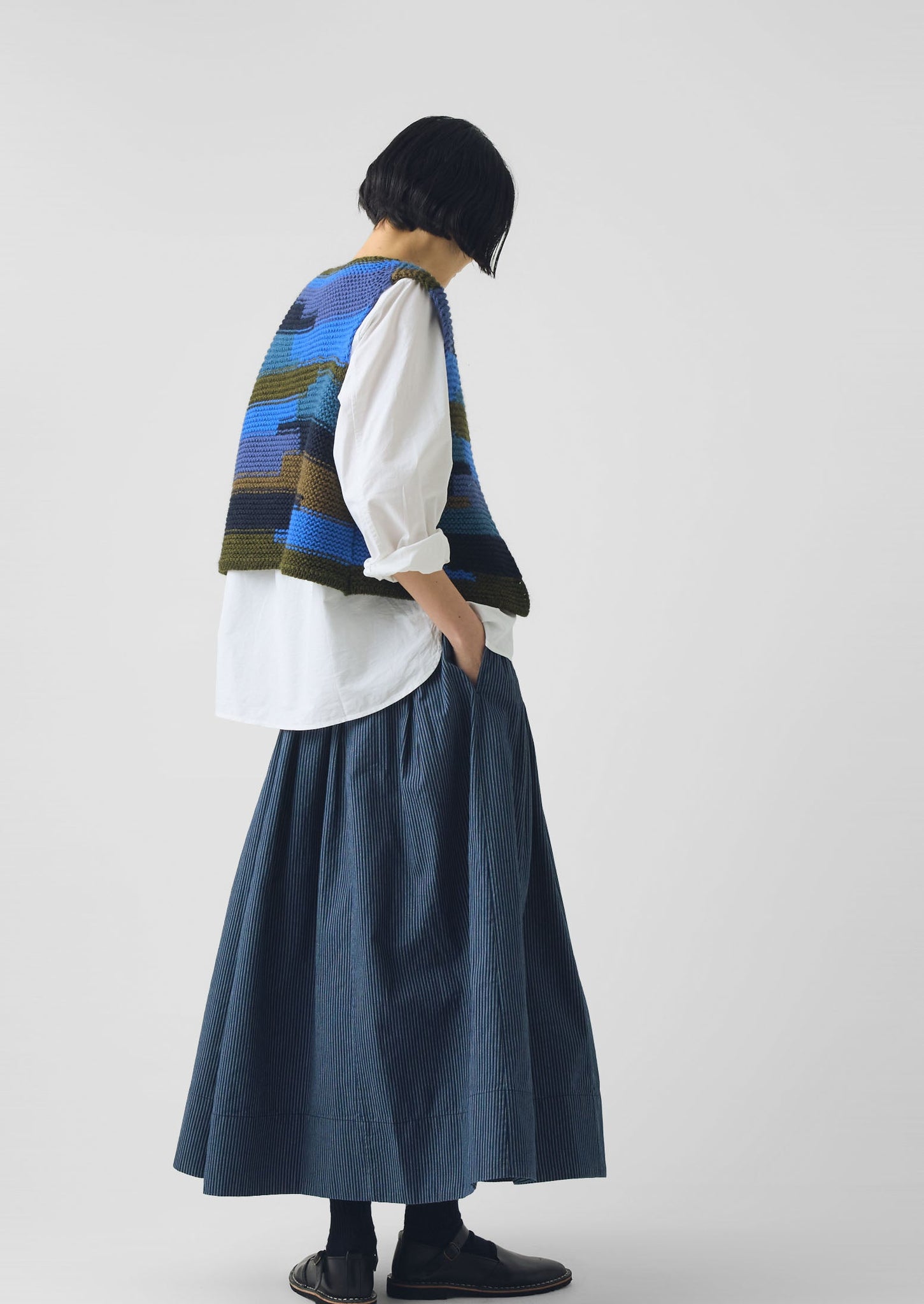 Patchwork Knitted Wool Gilet | Blue Multi