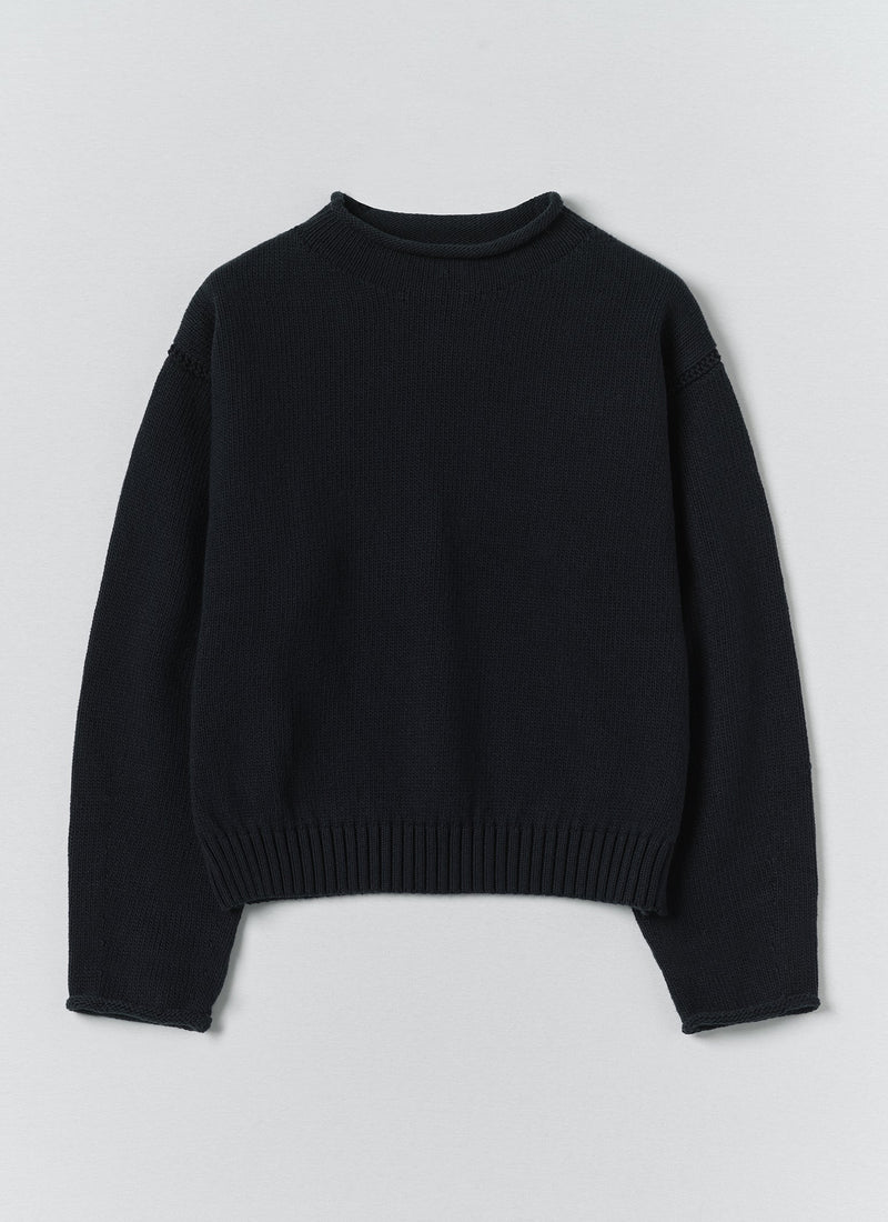 Cotton High Neck Sweater | Dark Navy