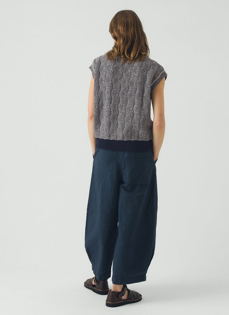 Wavy Stripe Knitted Wool Cotton Top | Navy/Parchment