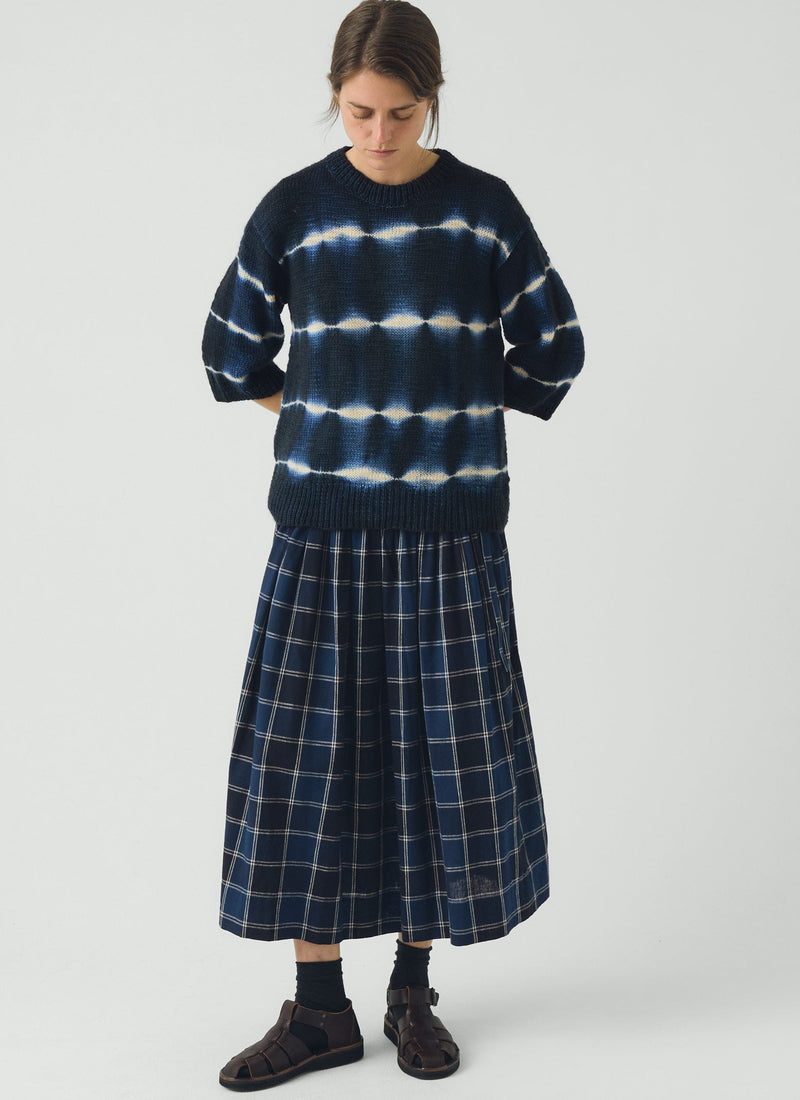 Hand Framed Shibori Knitted Top | Ink Blue