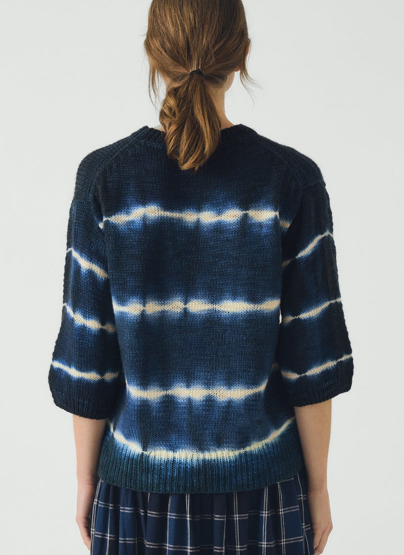 Hand Framed Shibori Knitted Top | Ink Blue