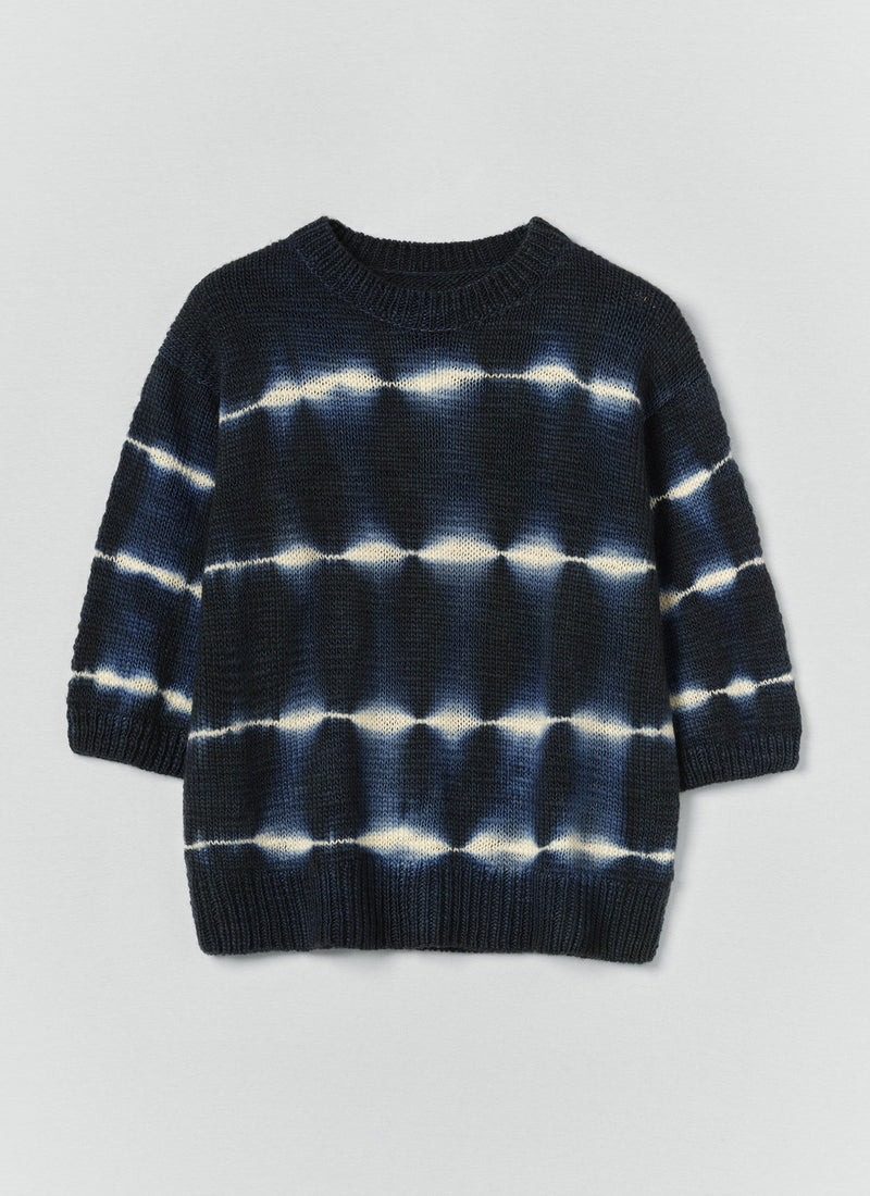 Hand Framed Shibori Knitted Top | Ink Blue