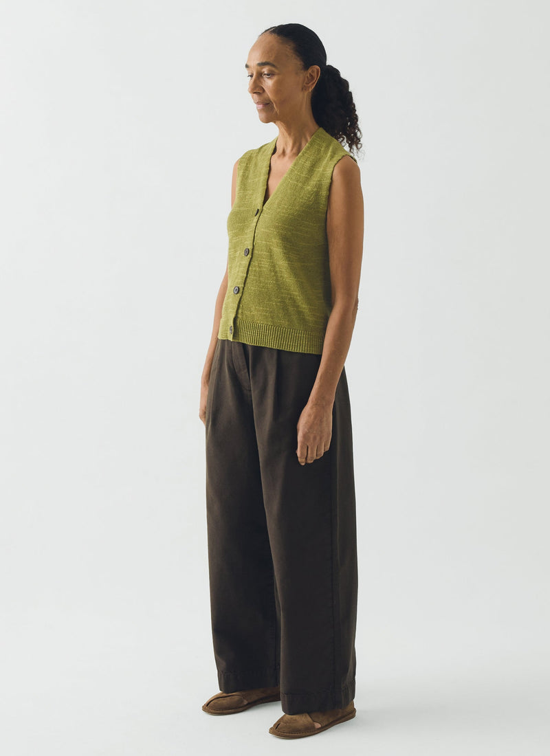 Fine Knitted Linen Cotton Tank | Lime
