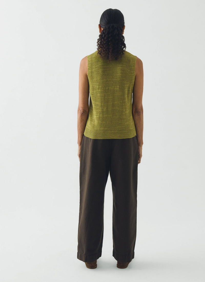 Fine Knitted Linen Cotton Tank | Lime