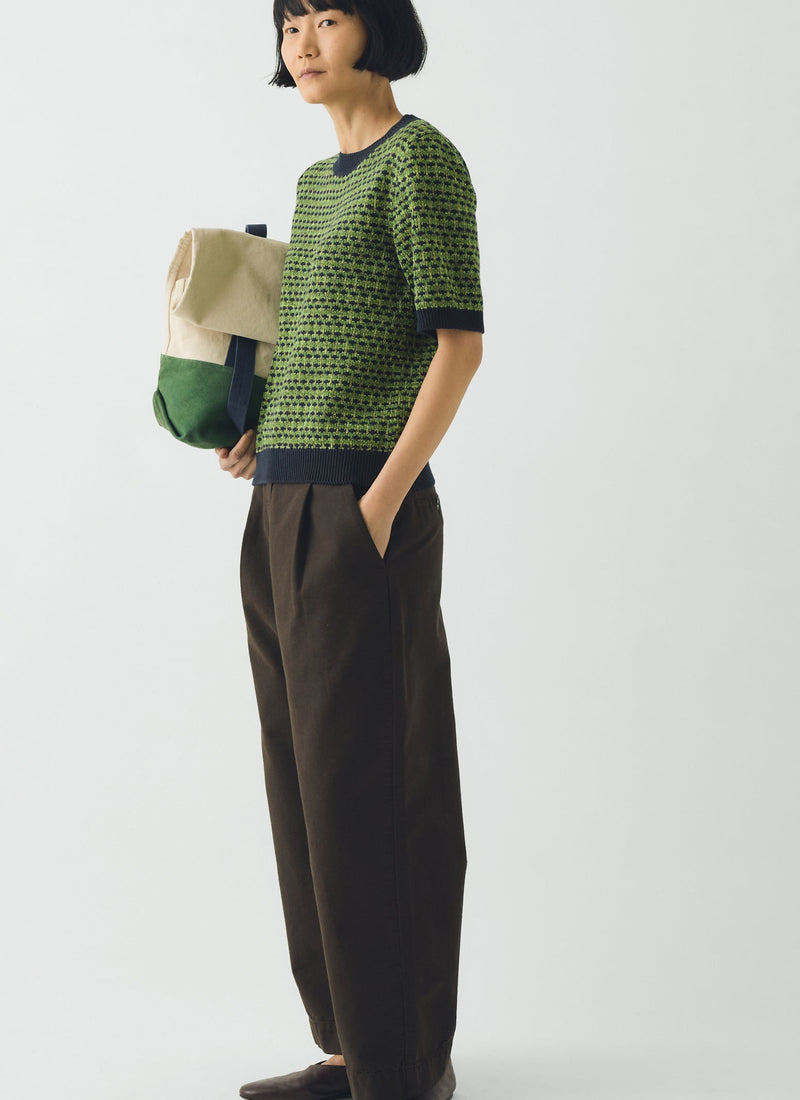 Jacquard Knitted Cotton Top | Green Multi