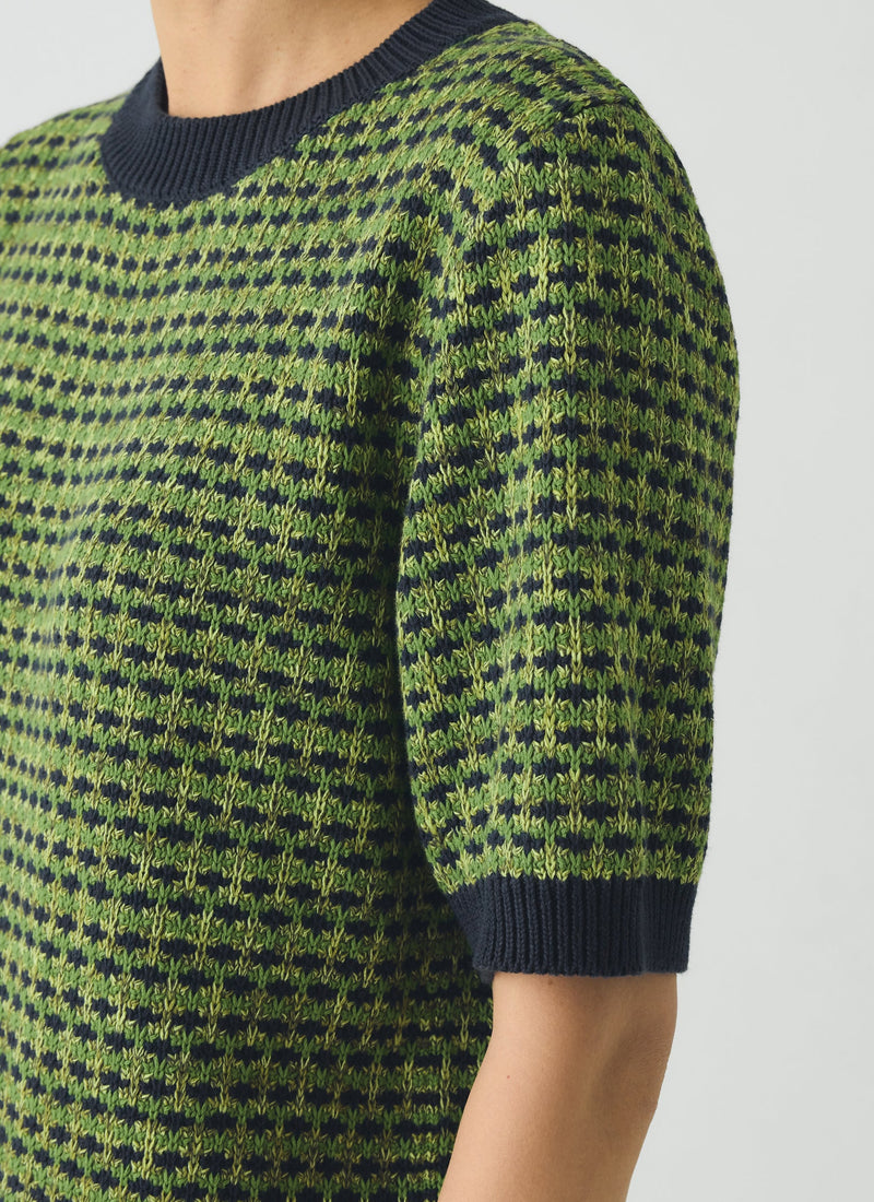 Jacquard Knitted Cotton Top | Green Multi