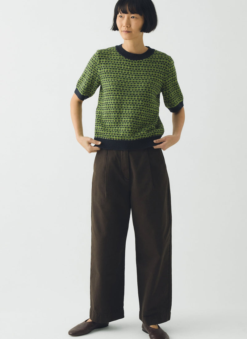 Jacquard Knitted Cotton Top | Green Multi
